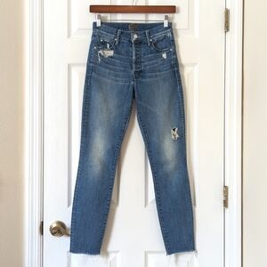 Mother The Stunner Graffiti Girl High Waisted Cropped Ankle Fray Skinny Jeans 25
